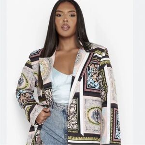 Boohoo size 20 white & pink Versace like chain print jacket